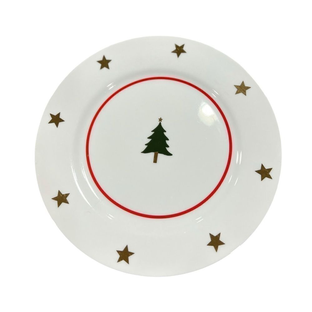 Talbots Christmas Dessert Plate – Gold Stars & Tree Holiday Porcelain